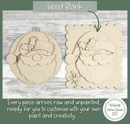 Santa Ornament Wood Blank, Unfinished DIY Christmas Craft, Paint Party Supply, Blank to paint wood cutout