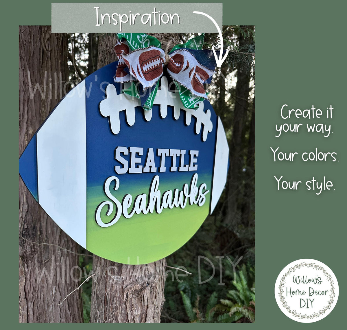Personalized Football Door Hanger, Custom Team Name DIY Wood Blank, Unfinished Birch Plywood Cutout for Game Day Porch Decor