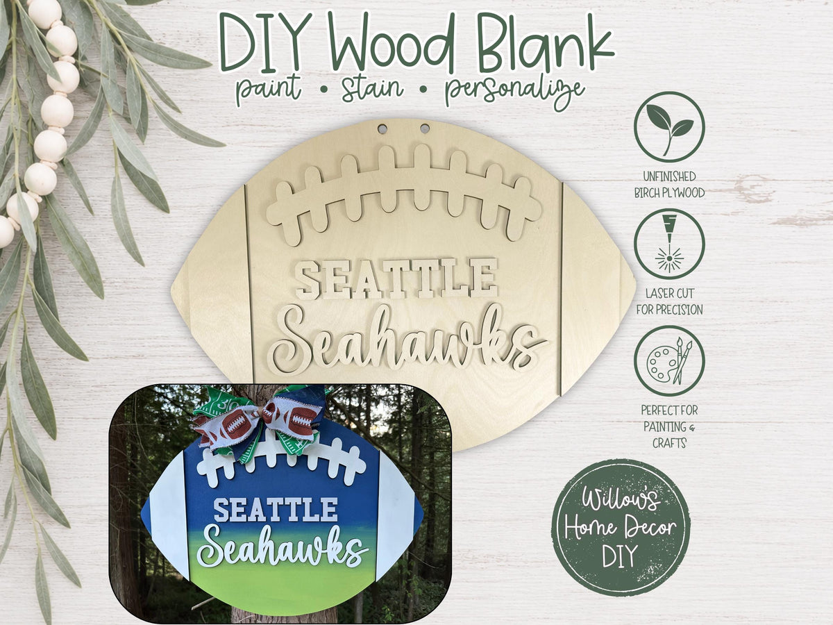 Personalized Football Door Hanger, Custom Team Name DIY Wood Blank, Unfinished Birch Plywood Cutout for Game Day Porch Decor