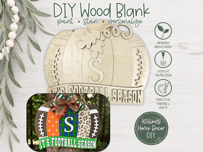 Football Pumpkin Door Hanger, Unfinished Wood Blank, Fall Porch Sign, Game Day Decor, Sports Fan Gift