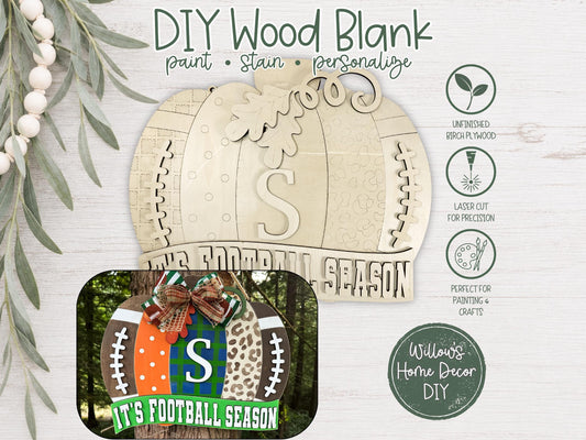 Football Pumpkin Door Hanger, Unfinished Wood Blank, Fall Porch Sign, Game Day Decor, Sports Fan Gift