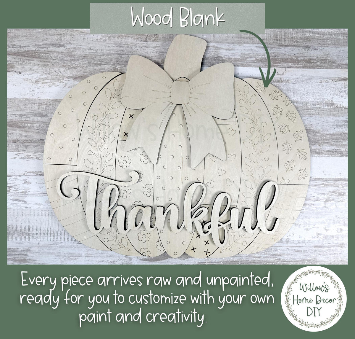 Pumpkin Door Hanger, DIY Wood Blank Ready to Paint, Fall Porch Sign, Patchwork Pumpkin Cutout
