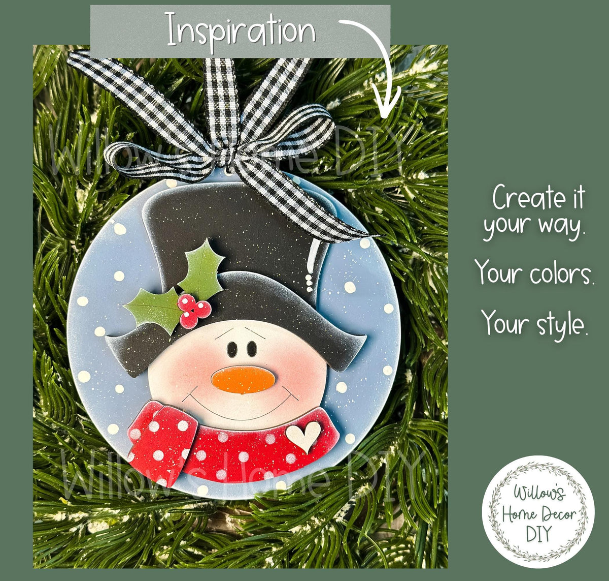 Snowman Ornament Wood Blank, Unfinished DIY Christmas Ornament to Paint, Scalloped or Round
