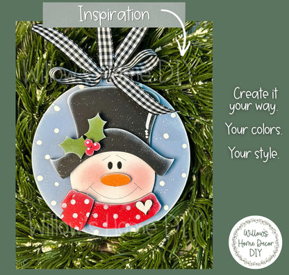 Snowman Ornament Wood Blank, Unfinished DIY Christmas Ornament to Paint, Scalloped or Round