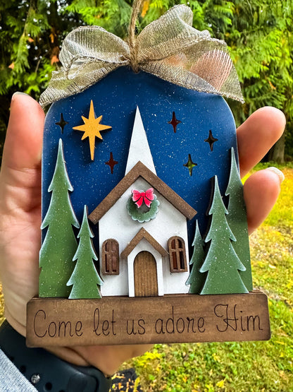 Come Let Us Adore Him Church Ornament, Unfinished Wood Blank to Paint, Christian DIY Christmas Craft