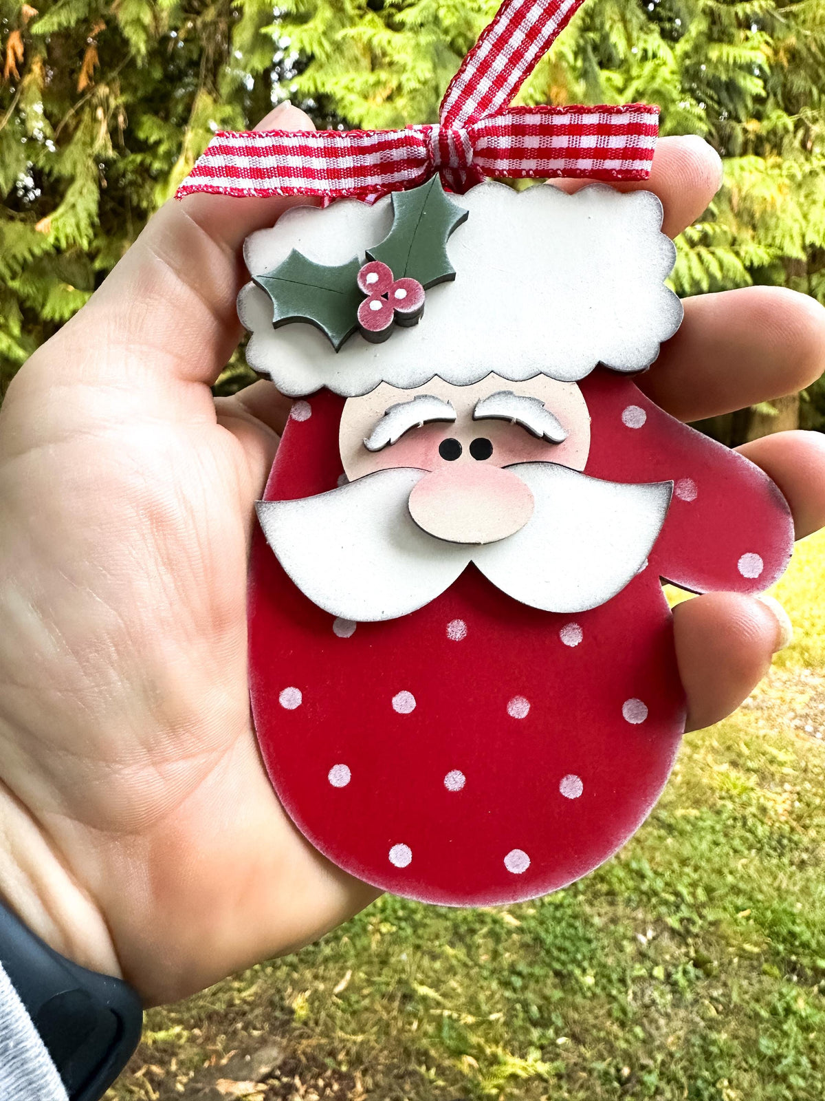 Christmas Mitten Ornament to Paint, Santa and Snowman Wood Blank, Unfinished DIY Holiday Craft