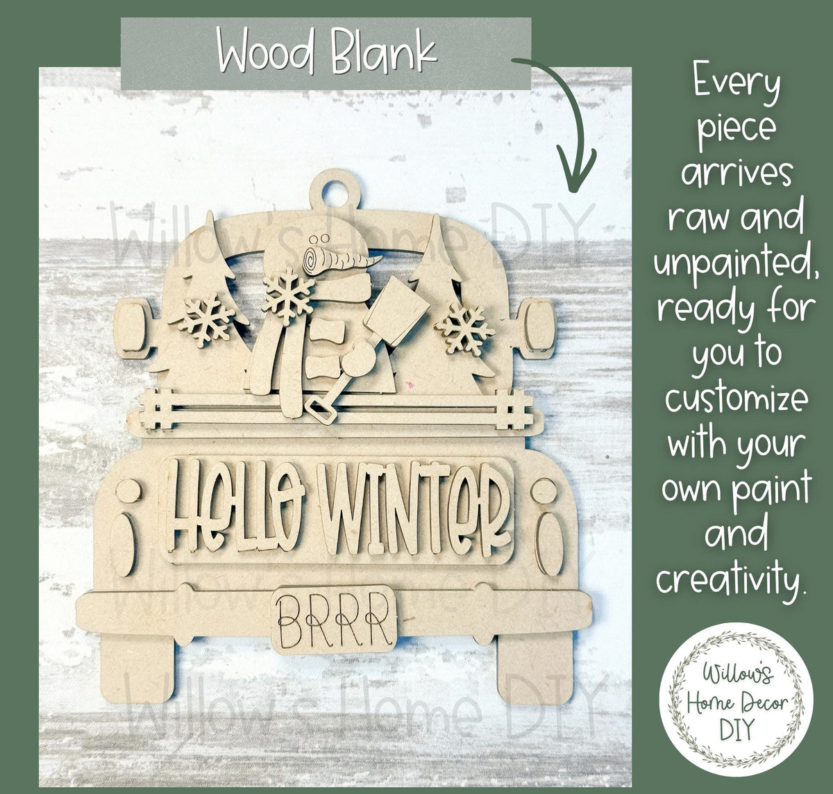 Winter Truck Ornaments, Wood Blank, Unfinished DIY Holiday Craft