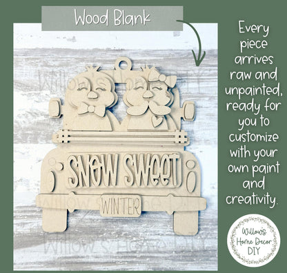 Winter Truck Ornaments, Wood Blank, Unfinished DIY Holiday Craft