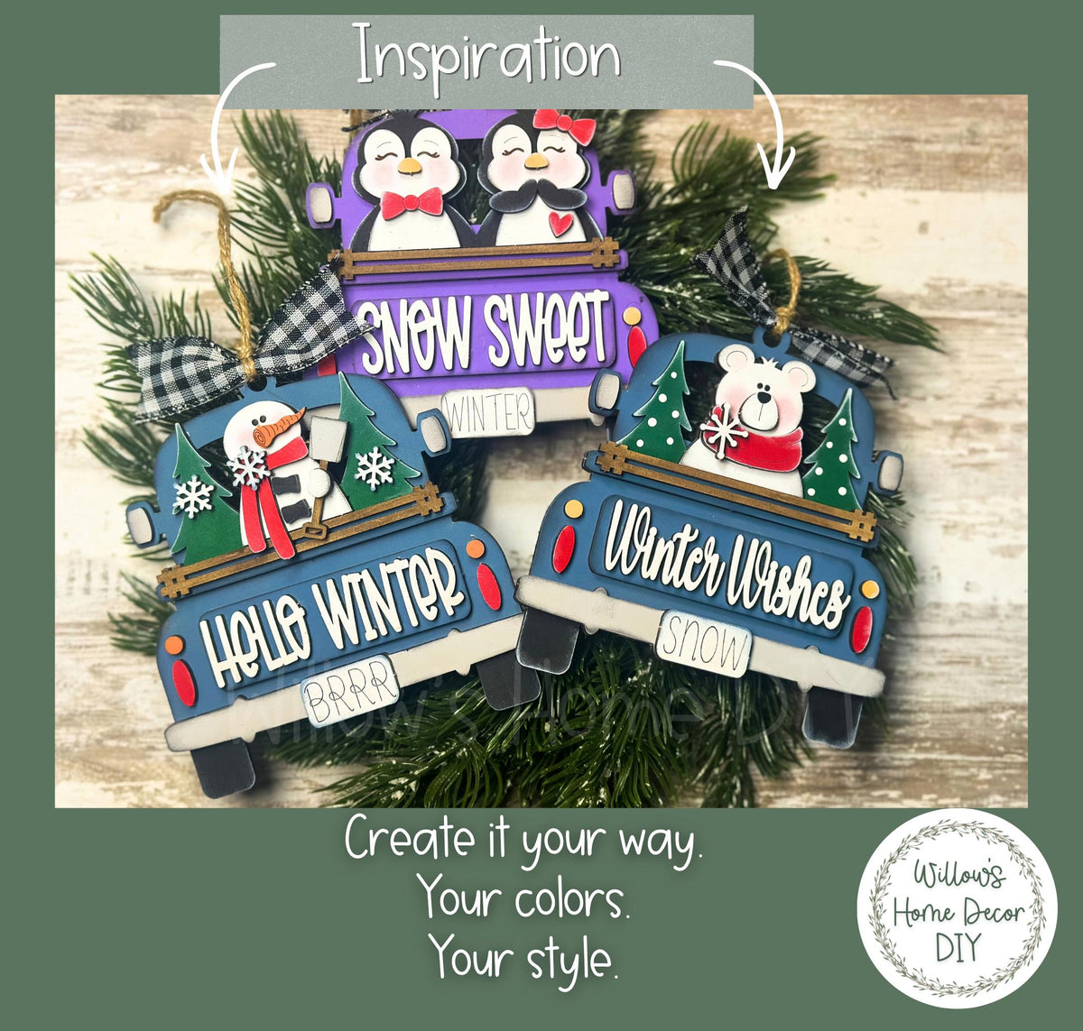 Winter Truck Ornaments, Wood Blank, Unfinished DIY Holiday Craft
