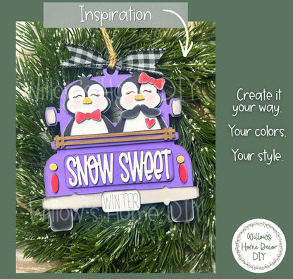 Winter Truck Ornaments, Wood Blank, Unfinished DIY Holiday Craft