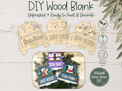 Winter Truck Ornaments, Wood Blank, Unfinished DIY Holiday Craft