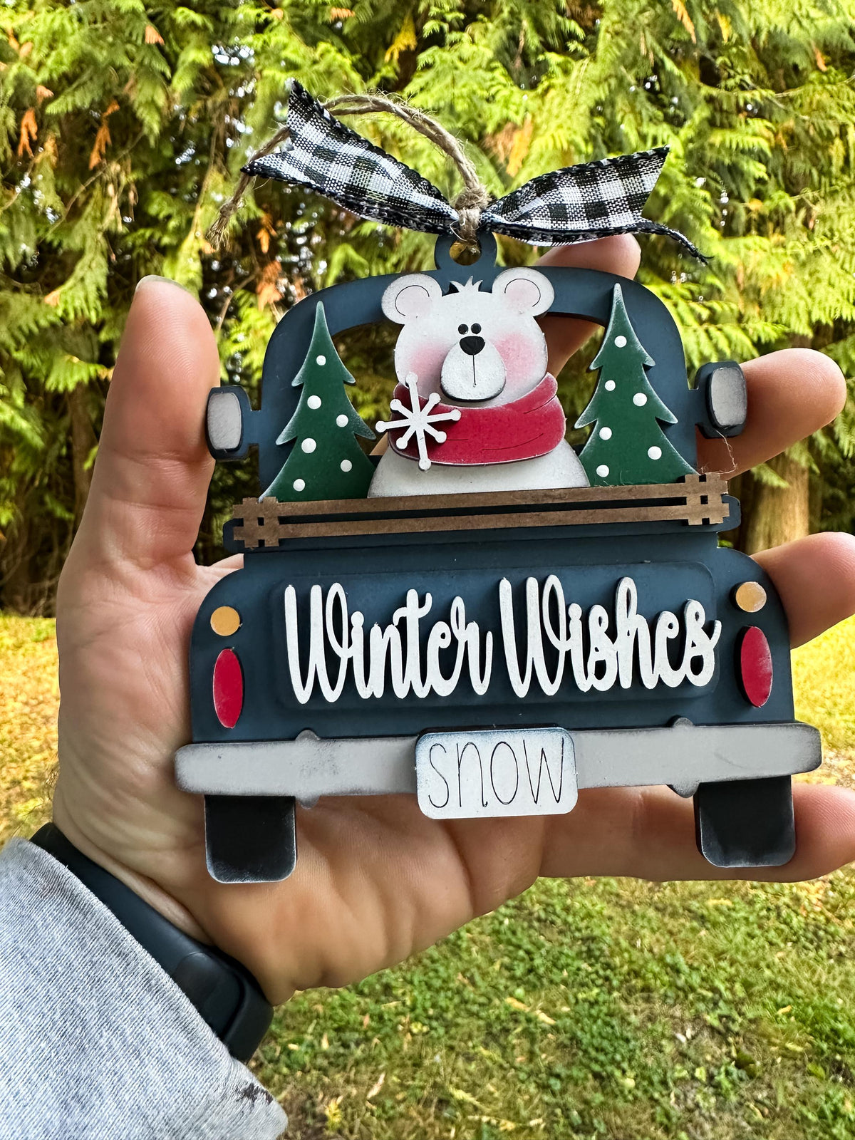 Winter Truck Ornaments, Wood Blank, Unfinished DIY Holiday Craft