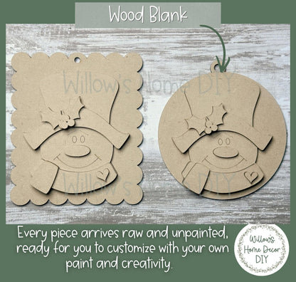 Snowman Ornament Wood Blank, Unfinished DIY Christmas Ornament to Paint, Scalloped or Round