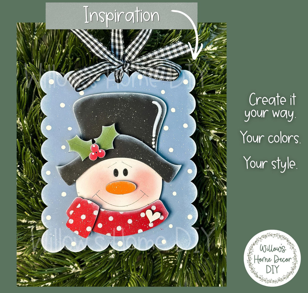 Snowman Ornament Wood Blank, Unfinished DIY Christmas Ornament to Paint, Scalloped or Round