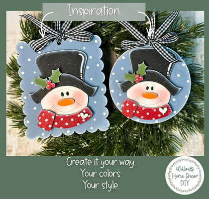Snowman Ornament Wood Blank, Unfinished DIY Christmas Ornament to Paint, Scalloped or Round