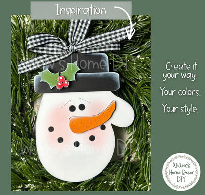 Christmas Mitten Ornament to Paint, Santa and Snowman Wood Blank, Unfinished DIY Holiday Craft
