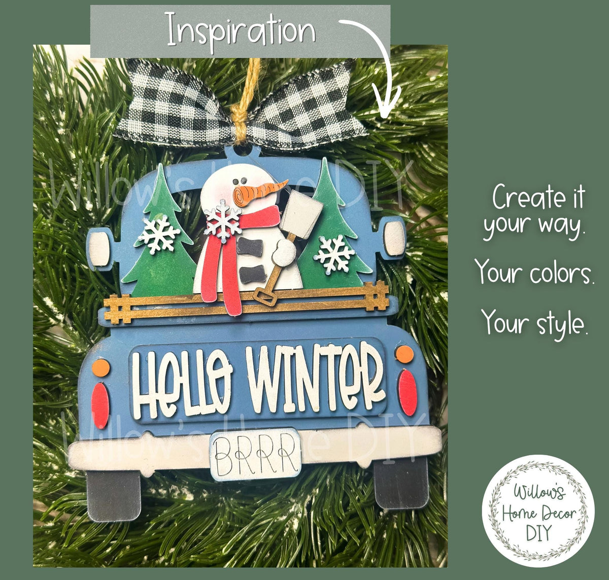 Winter Truck Ornaments, Wood Blank, Unfinished DIY Holiday Craft