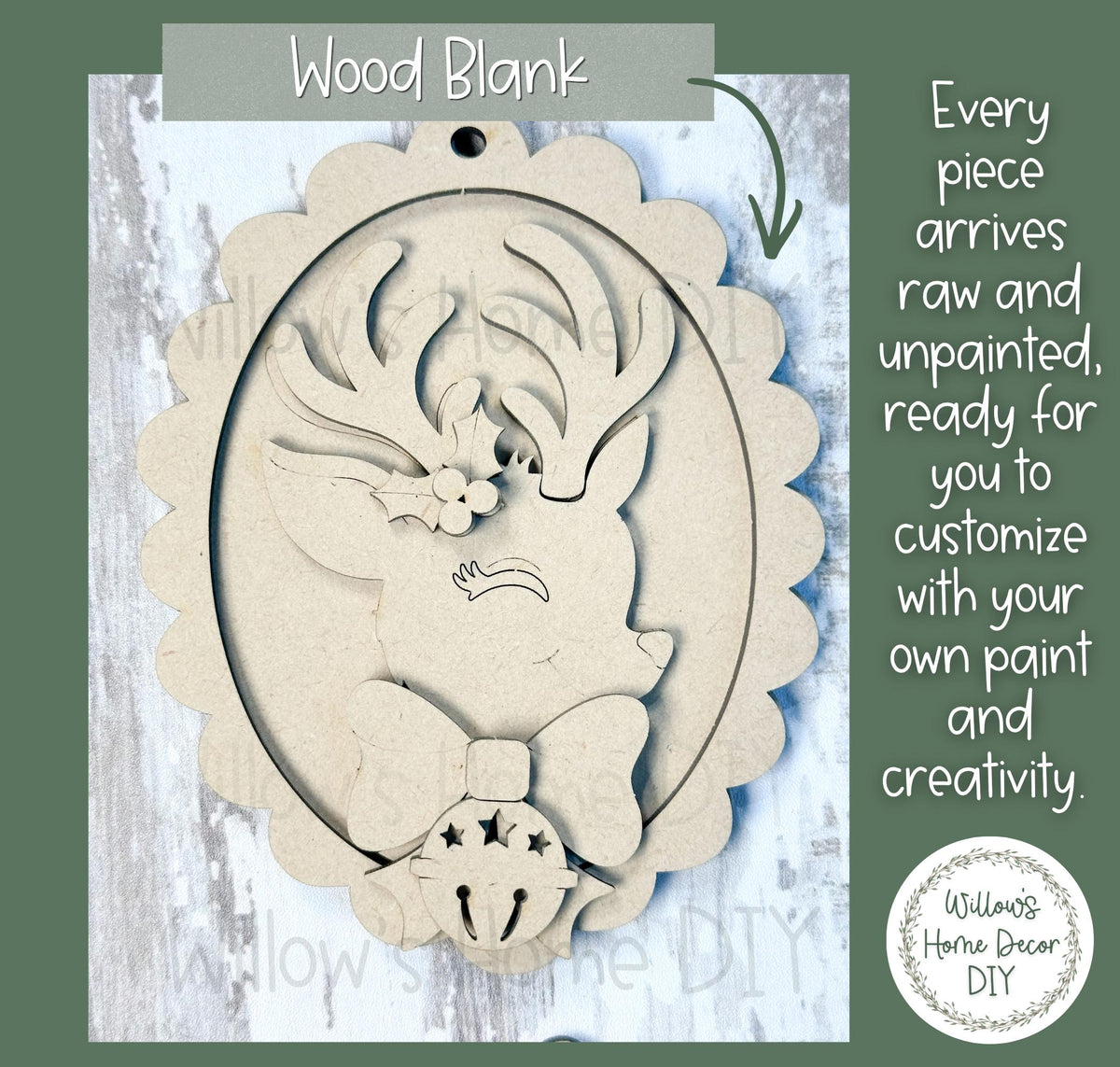 Retro Christmas Ornament Blanks, Unfinished Wood Paint Your Own, Santa and Reindeer