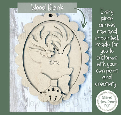 Retro Christmas Ornament Blanks, Unfinished Wood Paint Your Own, Santa and Reindeer