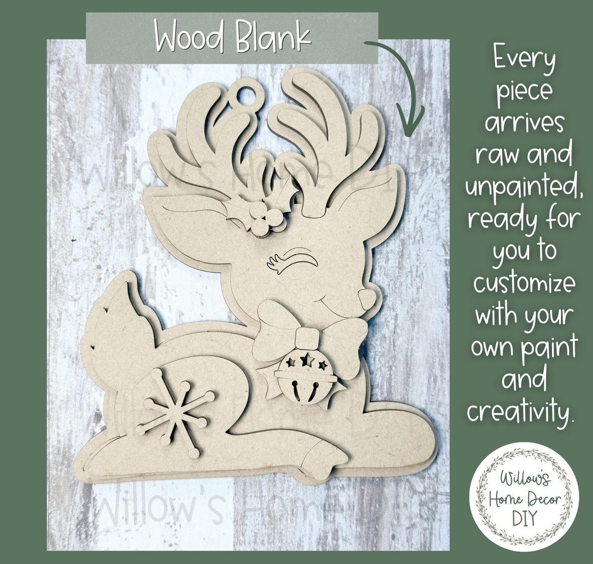 Retro Christmas Ornament Blanks, Unfinished Wood Paint Your Own, Santa and Reindeer