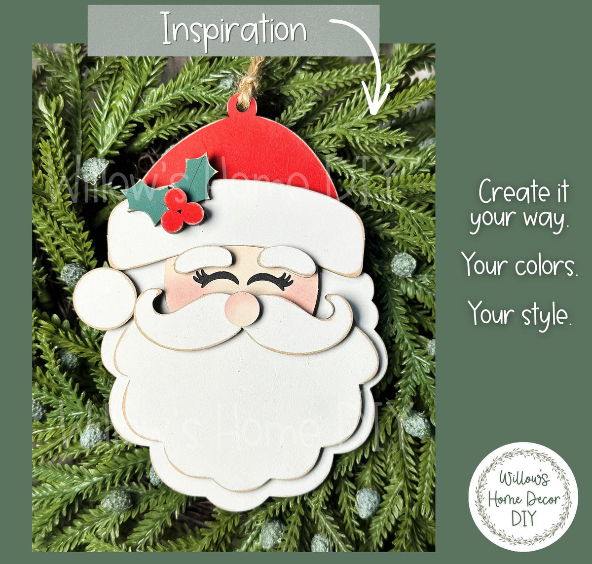 Retro Christmas Ornament Blanks, Unfinished Wood Paint Your Own, Santa and Reindeer