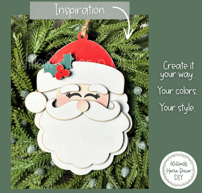Retro Christmas Ornament Blanks, Unfinished Wood Paint Your Own, Santa and Reindeer