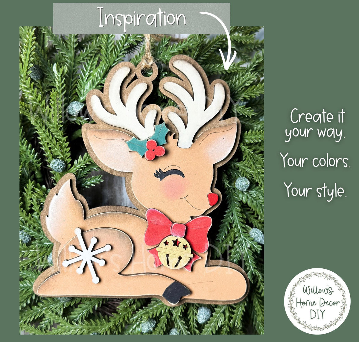 Retro Christmas Ornament Blanks, Unfinished Wood Paint Your Own, Santa and Reindeer