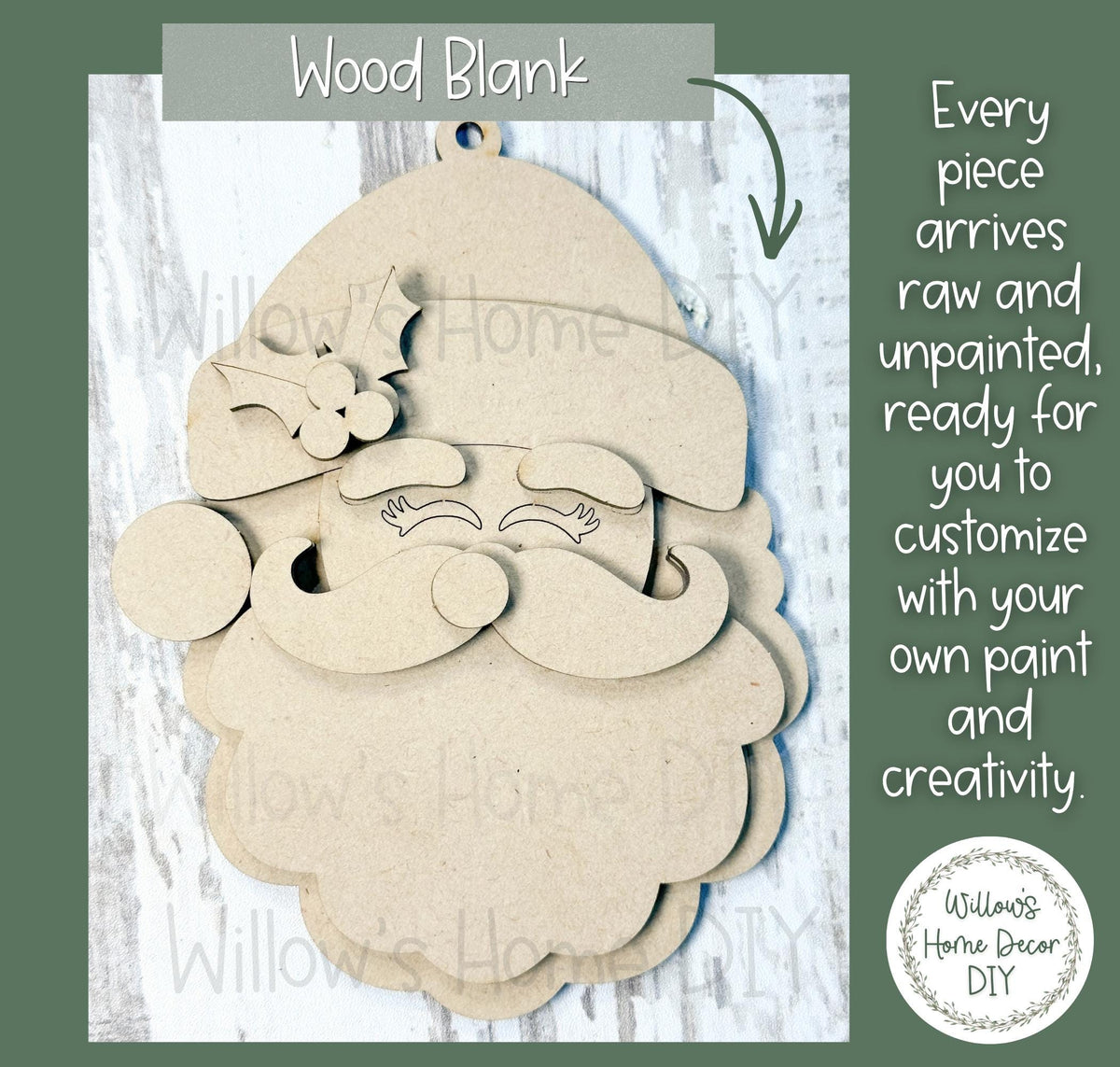 Retro Christmas Ornament Blanks, Unfinished Wood Paint Your Own, Santa and Reindeer