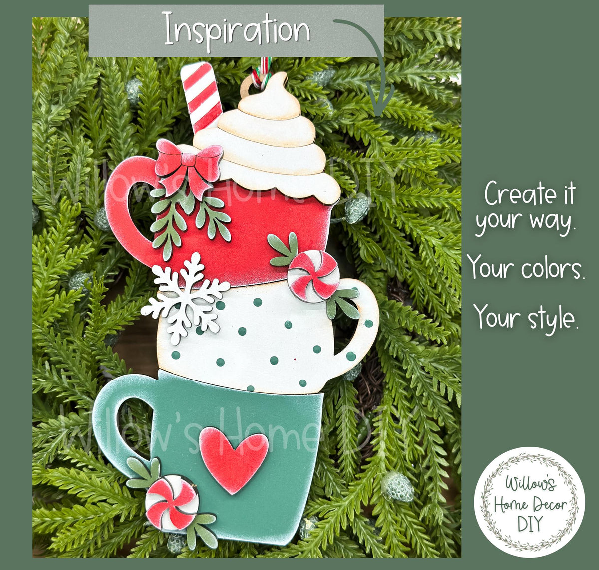 Hot Cocoa Mug Ornament Blanks, Unfinished Wood Paint Your Own, Gingerbread Christmas Ornament DIY Kit