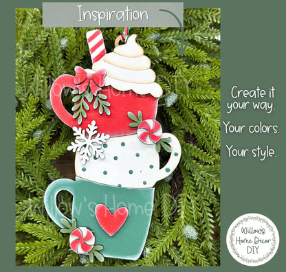 Hot Cocoa Mug Ornament Blanks, Unfinished Wood Paint Your Own, Gingerbread Christmas Ornament DIY Kit