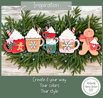 Hot Cocoa Mug Ornament Blanks, Unfinished Wood Paint Your Own, Gingerbread Christmas Ornament DIY Kit