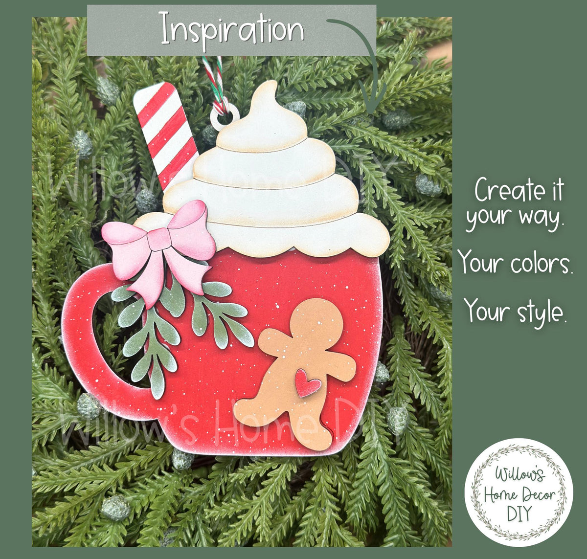 Hot Cocoa Mug Ornament Blanks, Unfinished Wood Paint Your Own, Gingerbread Christmas Ornament DIY Kit
