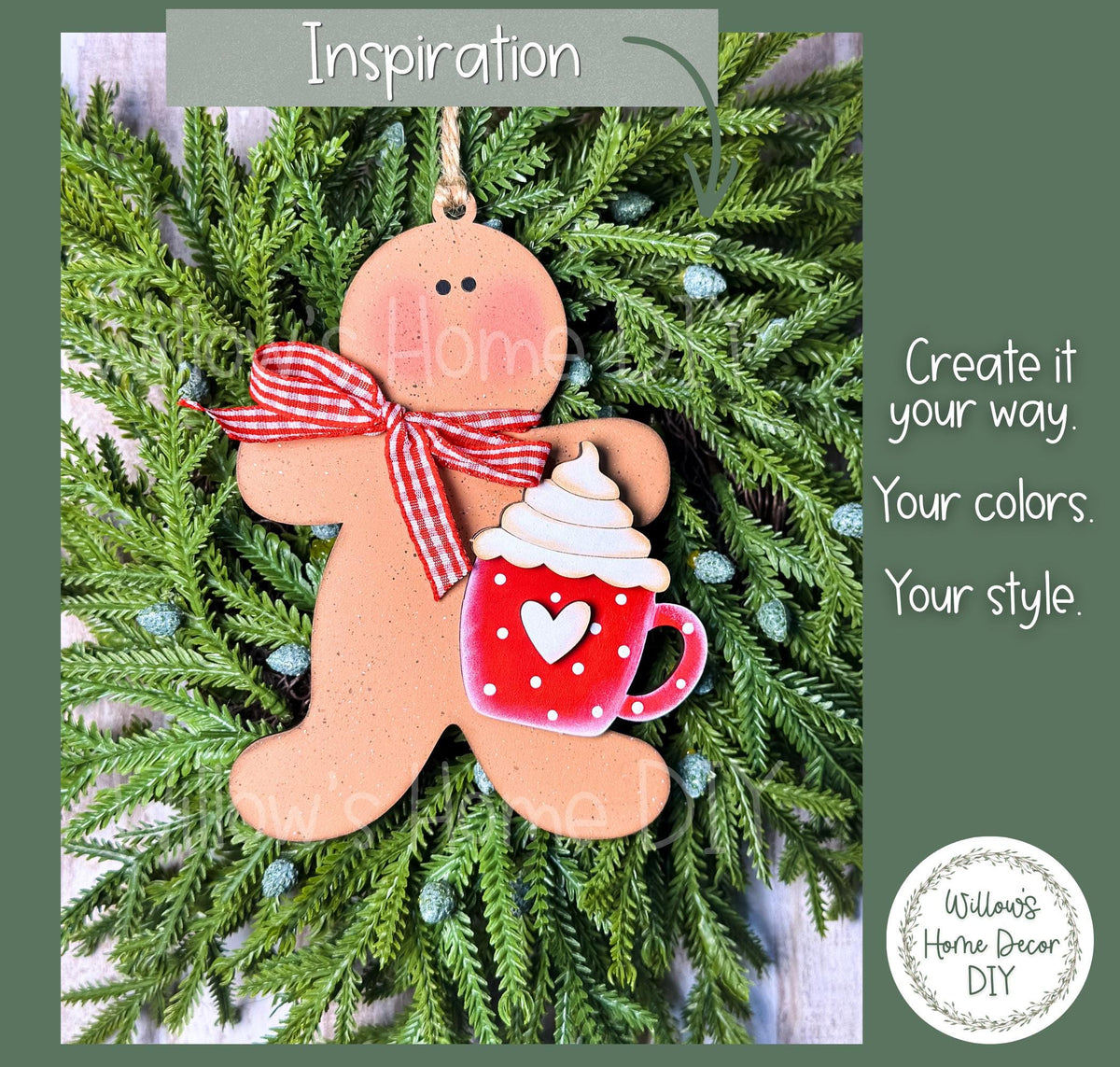 Hot Cocoa Mug Ornament Blanks, Unfinished Wood Paint Your Own, Gingerbread Christmas Ornament DIY Kit