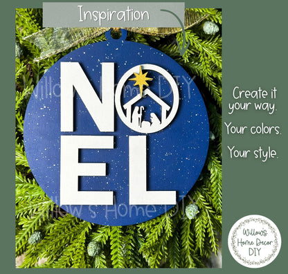 NOEL Nativity Ornament Blank to Paint, Unfinished Wood Christmas Ornament, Christian DIY Holiday Craft