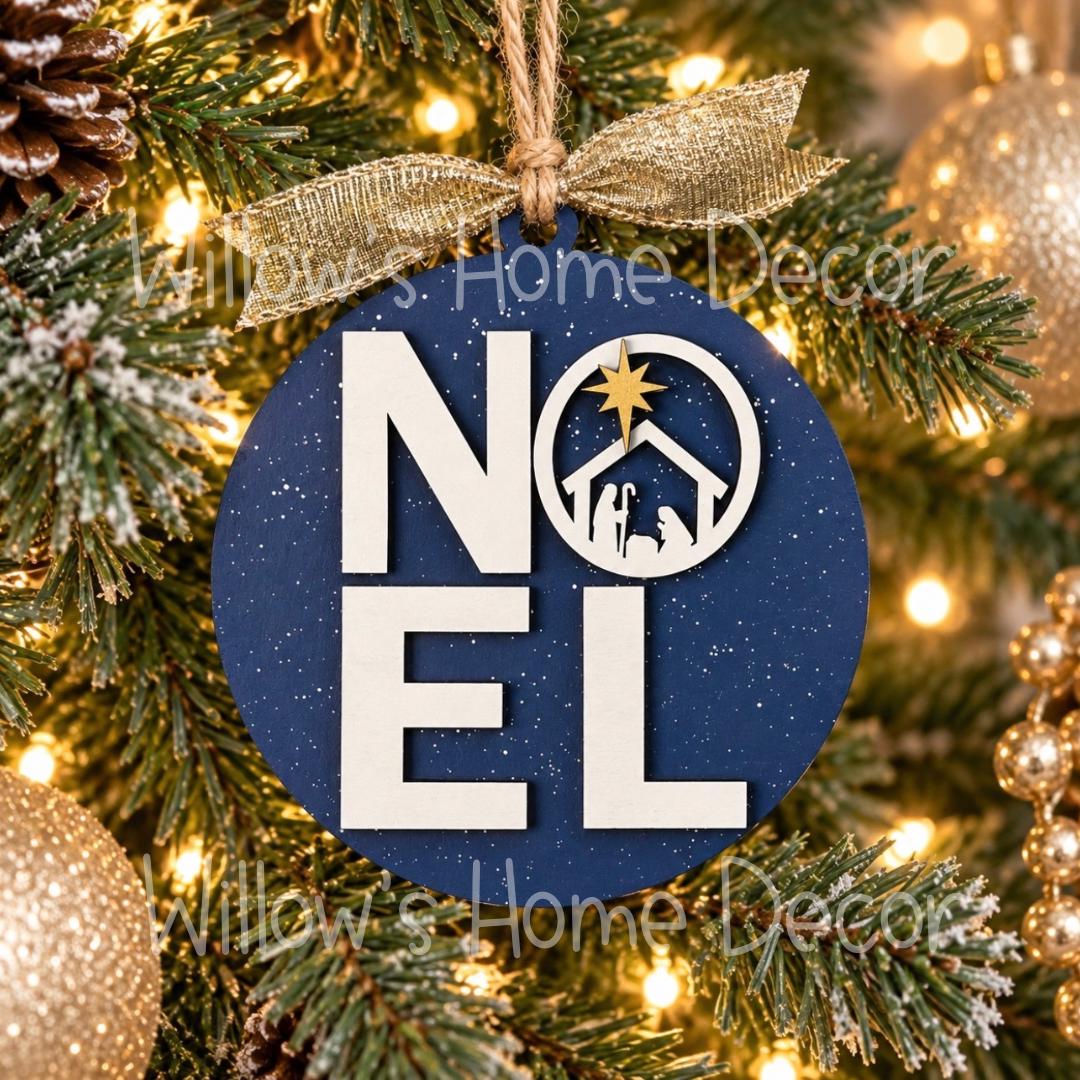 NOEL Nativity Ornament Blank to Paint, Unfinished Wood Christmas Ornament, Christian DIY Holiday Craft