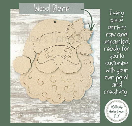 Santa Face Ornament Blank to Paint, Unfinished Wood Christmas Ornament, DIY Santa Claus Holiday Craft
