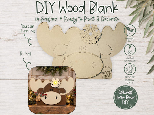Moose Shelf Sitter Blank to Paint with Tea Light, Unfinished Wood Winter Cabin Decor, DIY Woodland Moose Craft