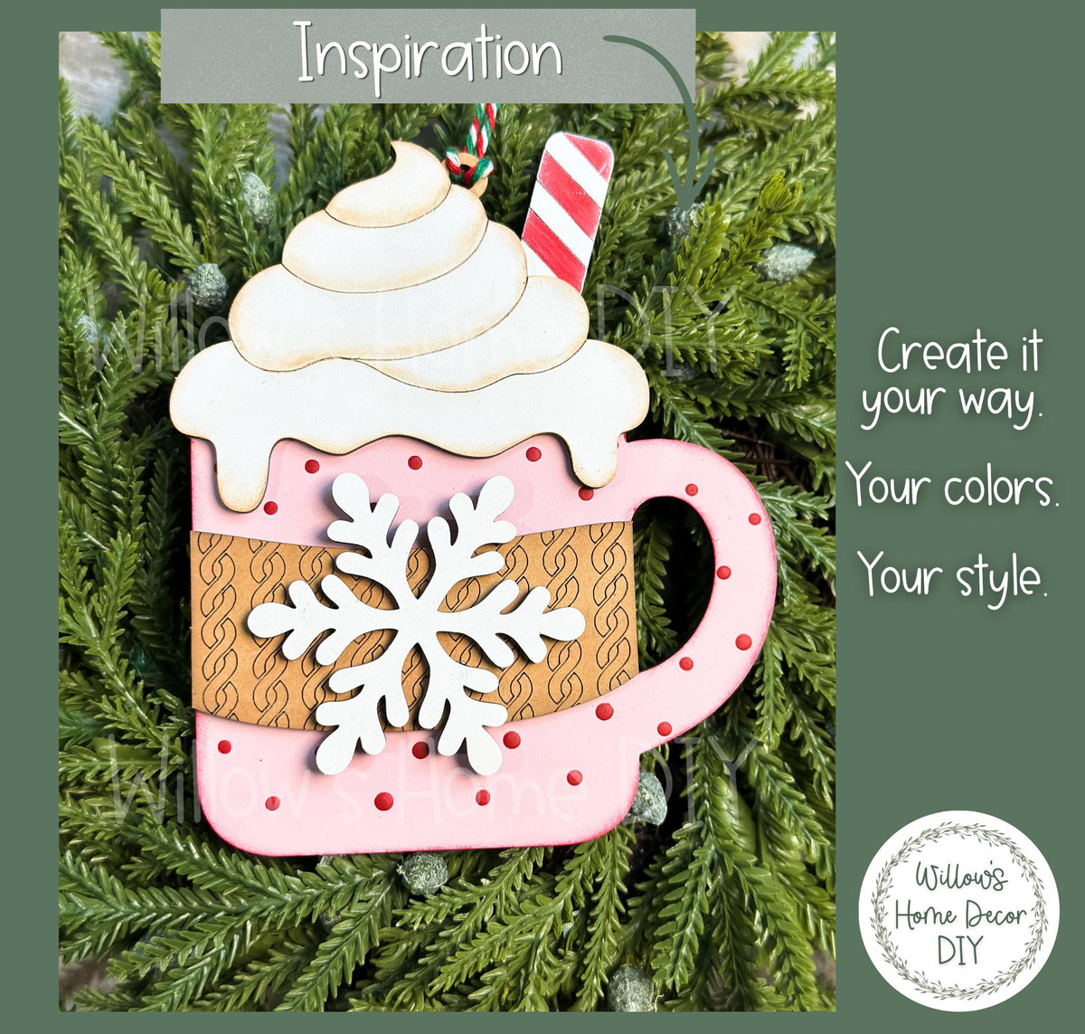 Hot Cocoa Mug Ornament Blanks, Unfinished Wood Paint Your Own, Gingerbread Christmas Ornament DIY Kit