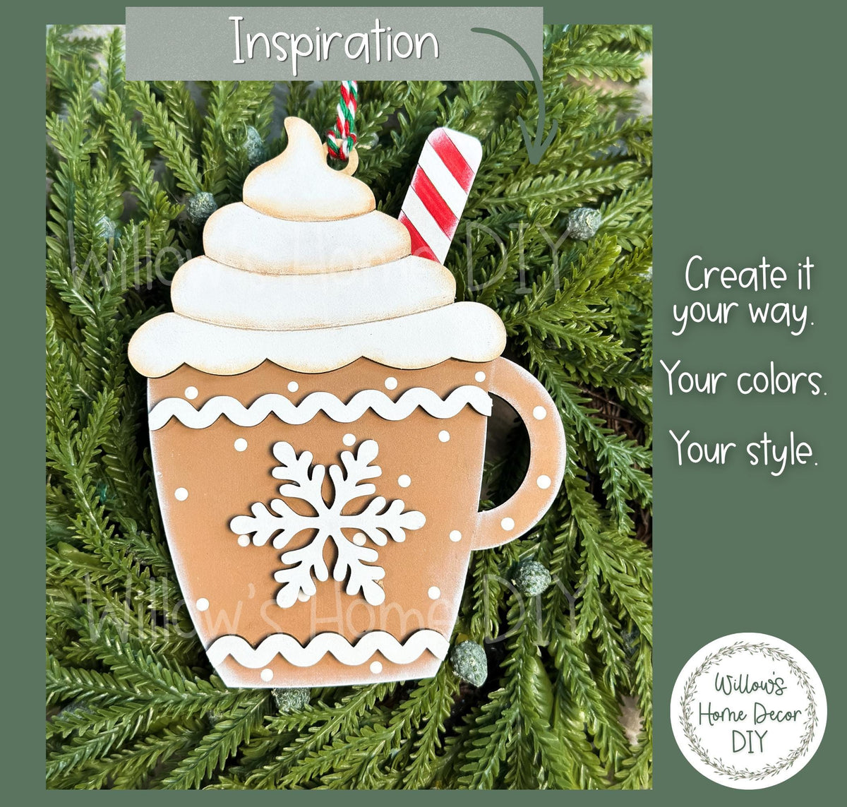 Hot Cocoa Mug Ornament Blanks, Unfinished Wood Paint Your Own, Gingerbread Christmas Ornament DIY Kit