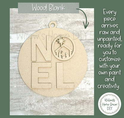 NOEL Nativity Ornament Blank to Paint, Unfinished Wood Christmas Ornament, Christian DIY Holiday Craft