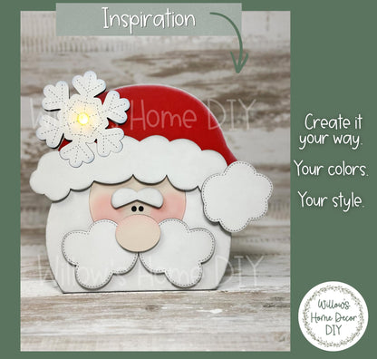 Santa Shelf Sitter Blank to Paint with Tea Light, Unfinished Wood Christmas Decor, DIY Santa Holiday Craft