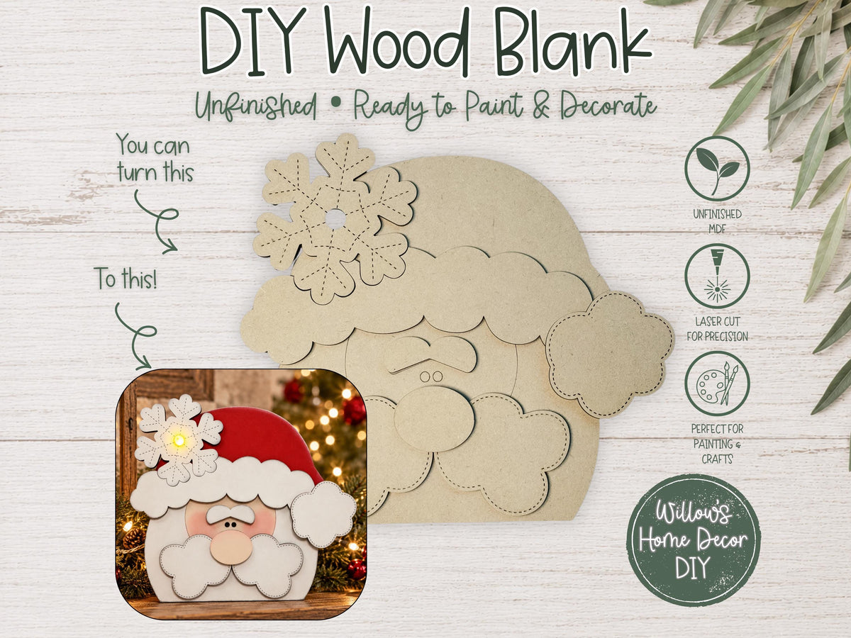 Santa Shelf Sitter Blank to Paint with Tea Light, Unfinished Wood Christmas Decor, DIY Santa Holiday Craft