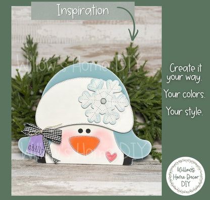 Penguin Shelf Sitter Blank to Paint with Tea Light, Unfinished Wood Winter Decor, DIY Holiday Penguin Craft