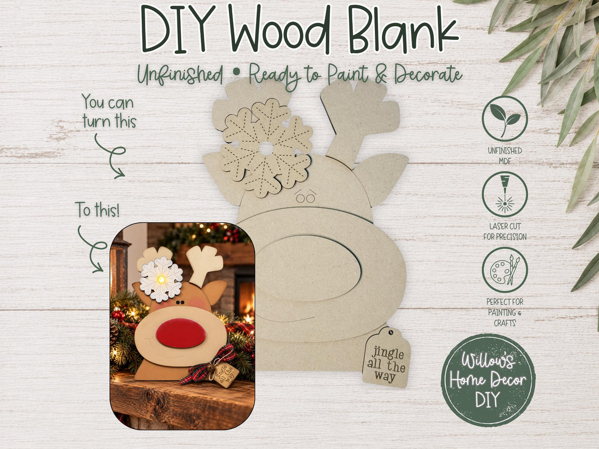 Reindeer Shelf Sitter Blank to Paint with Tea Light, Unfinished Wood Christmas Decor, DIY Holiday Reindeer Craft