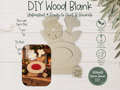 Reindeer Shelf Sitter Blank to Paint with Tea Light, Unfinished Wood Christmas Decor, DIY Holiday Reindeer Craft