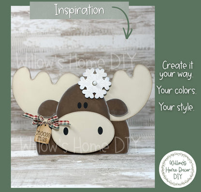 Moose Shelf Sitter Blank to Paint with Tea Light, Unfinished Wood Winter Cabin Decor, DIY Woodland Moose Craft