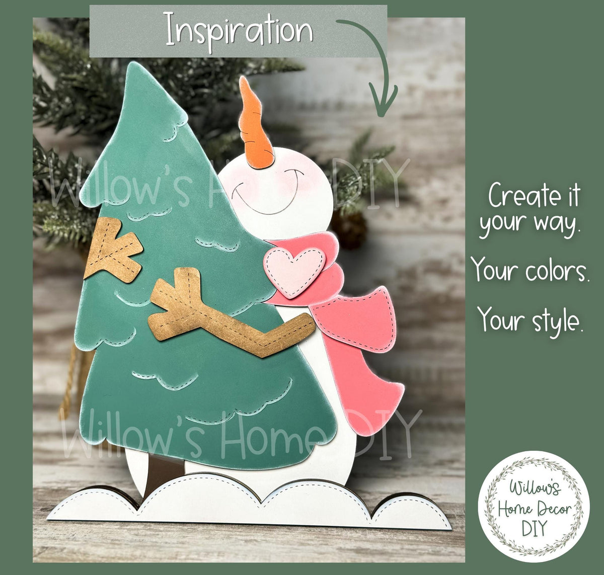 Snowman Hugging Christmas Tree Shelf Sitter Blank to Paint, Unfinished Wood Winter Decor, DIY Holiday Snowman Craft
