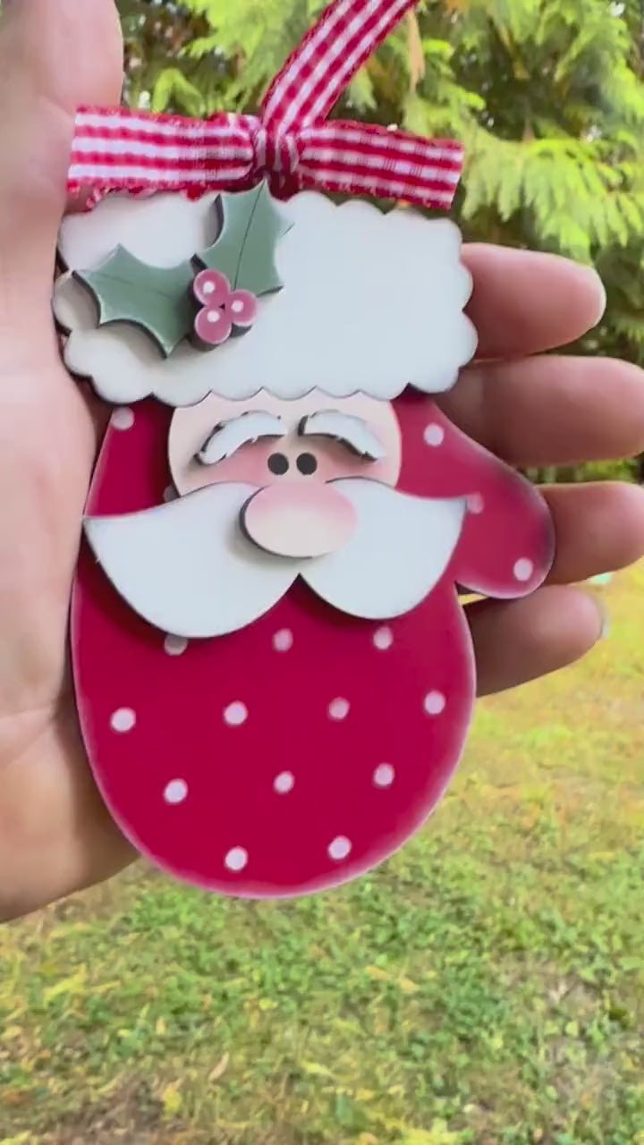 Christmas Mitten Ornament to Paint, Santa and Snowman Wood Blank, Unfinished DIY Holiday Craft