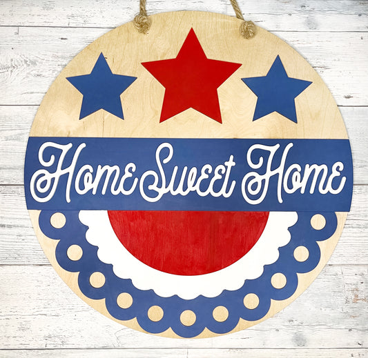 Patriotic Door Hanger - Home Sweet Home Door Decor - Front Porch Decorations - Red White Blue Decor