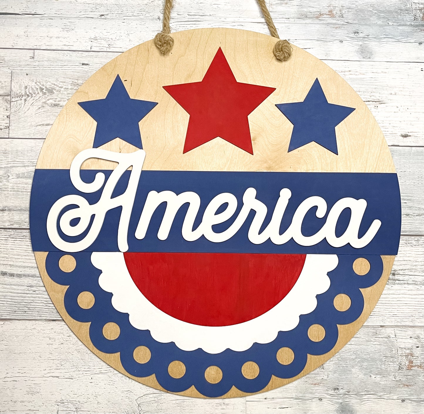 America Patriotic Door Hanger - Americana Door Decor - Front Porch Decorations - Red White Blue Decor